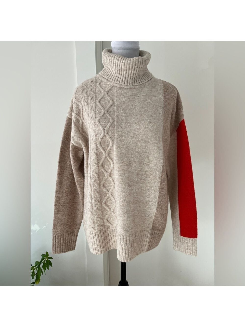 WNT COLLECTION Colourblock Turtleneck Knit Sweater Cable Knit Detail Casual Chic